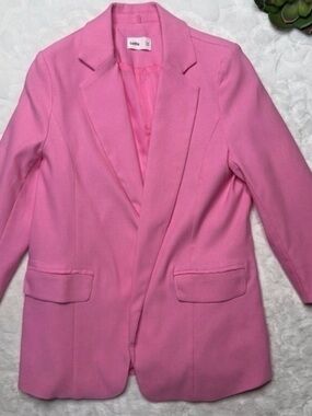 Lolita Caroline Open Front 3/4 Sleeve Oversized Blazer in Bubblegum Barbie Pink